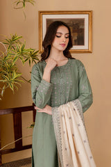 3PC LAWN EMBROIDERED SHIRT WITH LAWN EMBROIDERED SHAWL AND TROUSER - 324