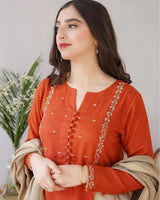 Dhanak 3PC Embroidered With Wool Shawl-1291