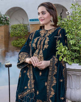 VELVET 3PC EMBROIDERED WITH VELVET EMBROIDERED DUPATTA-950