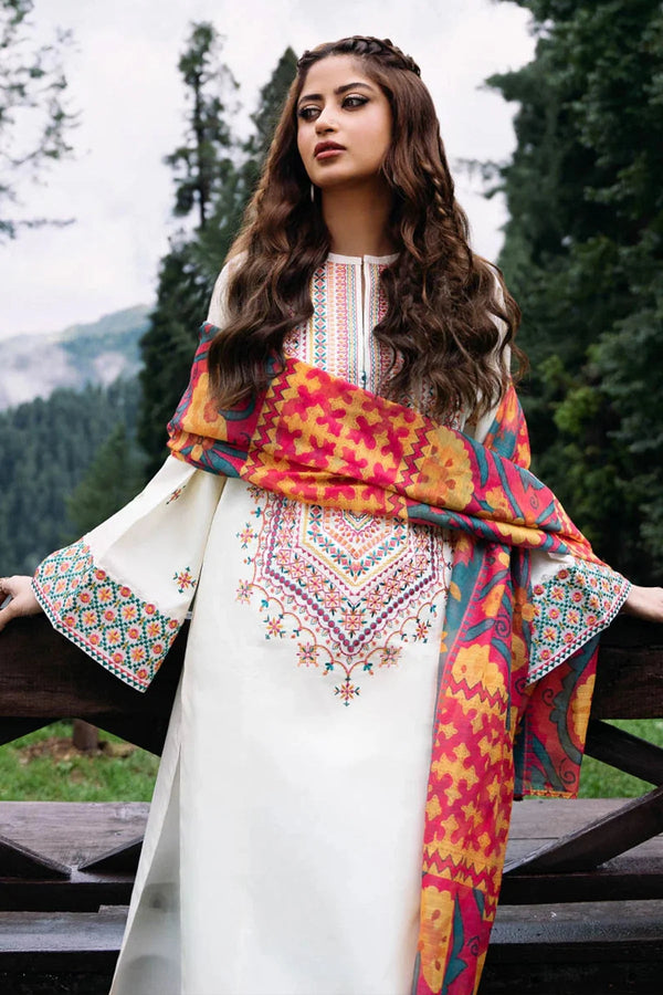 3PC Embroidered With Printed Wool Shawl-255