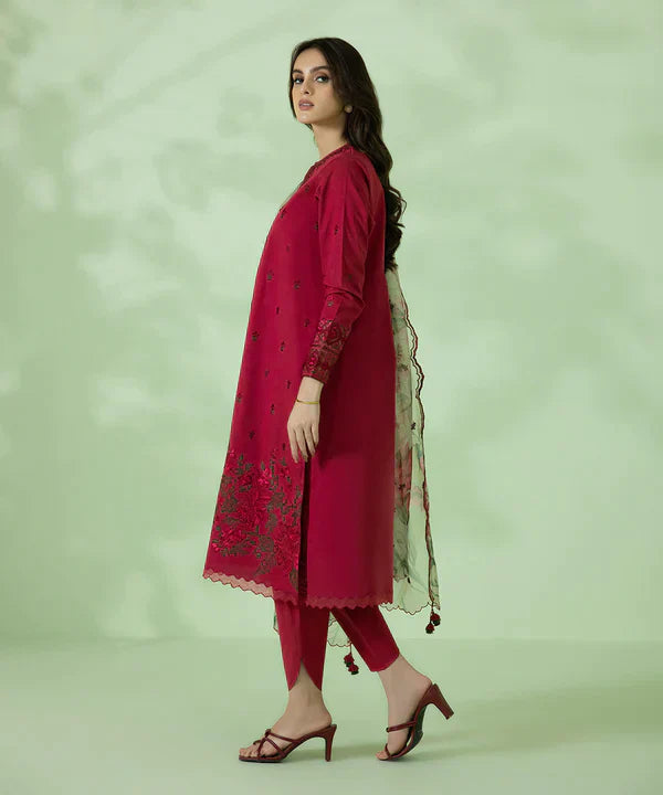 3PC Dhanak Embroidered Shirt With Organza Printed Dupatta-677