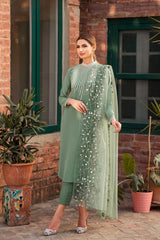 3PC LAWN SEQUENCE EMBROIDERED SHIRT WITH ORGANZA EMBROIDERED DUPATTA AND TROUSER - 389