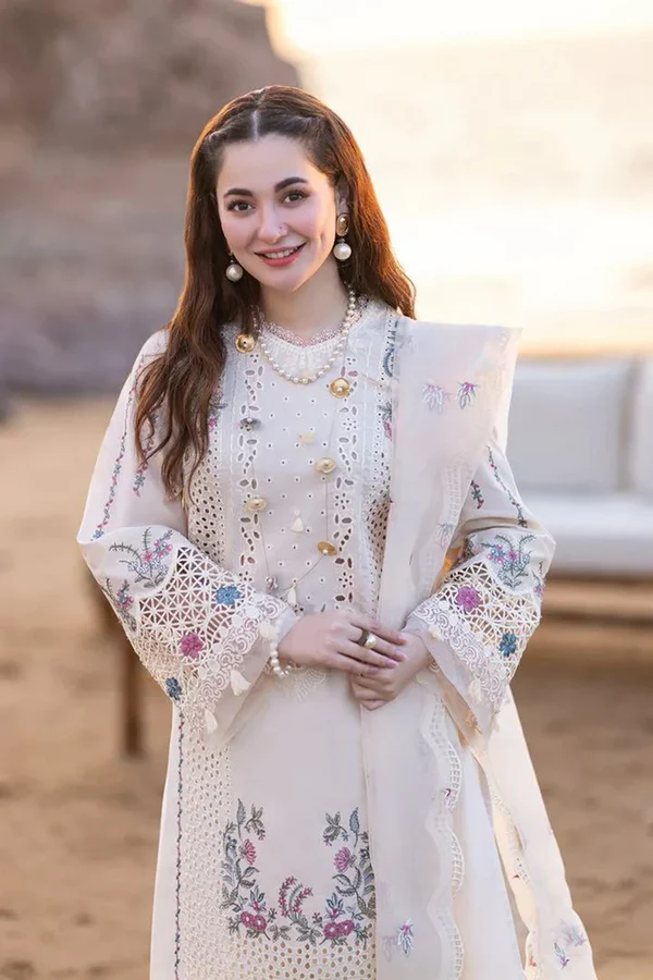 3PC Lawn Embroidered Shirt With Organza Embroidered Dupatta- 1050