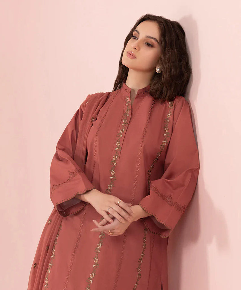 3PC LAWN EMBROIDERED SHIRT WITH CHIFFON EMBROIDERED DUPATTA AND TROUSER - 326