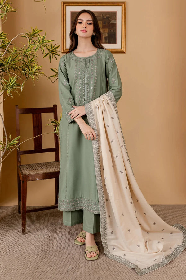 3PC LAWN EMBROIDERED SHIRT WITH LAWN EMBROIDERED SHAWL AND TROUSER - 324