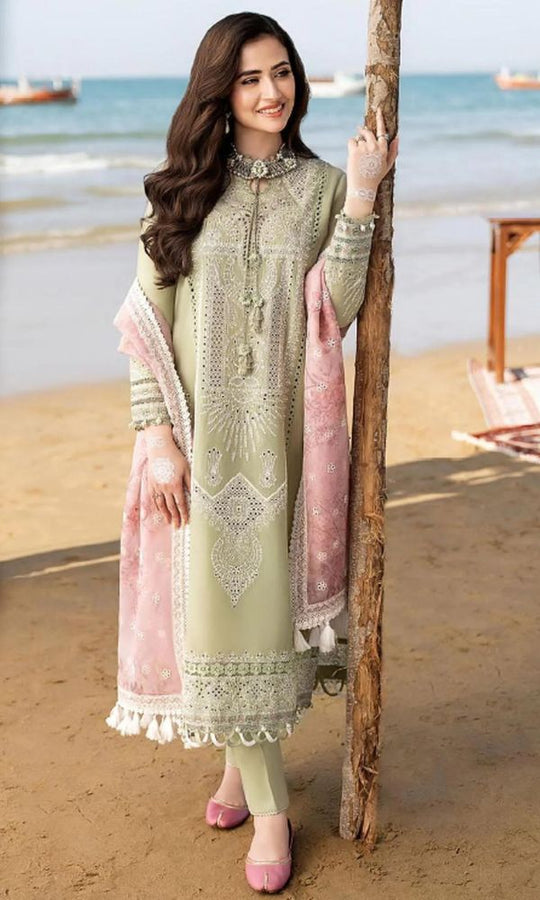 3PC Lawn Chikankari Embroidered With Printed Dupatta-413