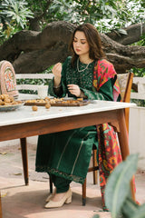 3PC Dhanak Embroidered Shirt With Digital Printed Shawl-204