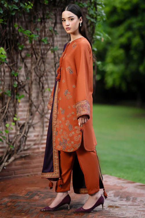 3PC Dhanak Embroidered Shirt With Printed Dupatta-221