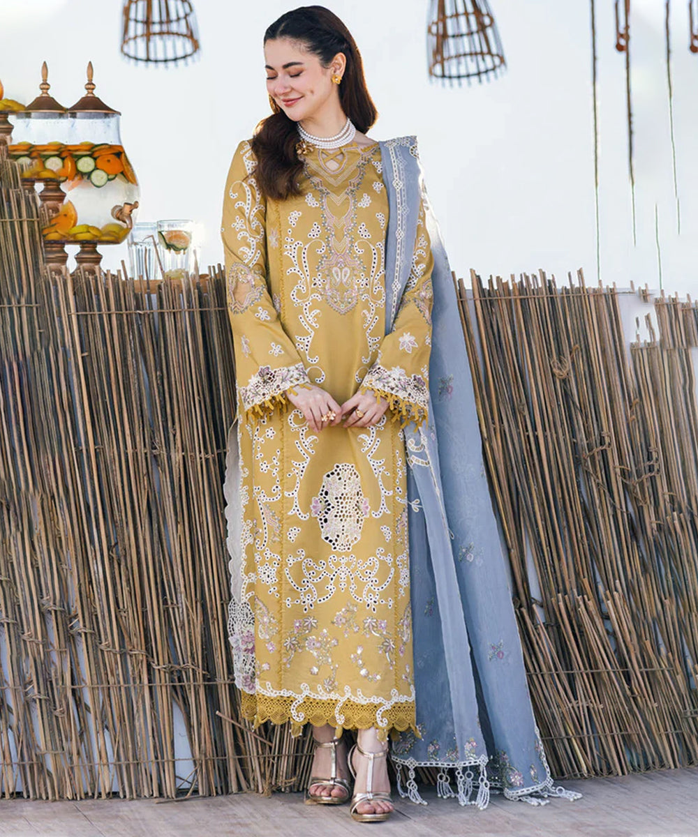 Dhanak-3PC Embroidered Shirt with Organza Embroidered Dupatta- 3145