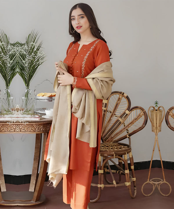 Dhanak 3PC Embroidered With Wool Shawl-1291