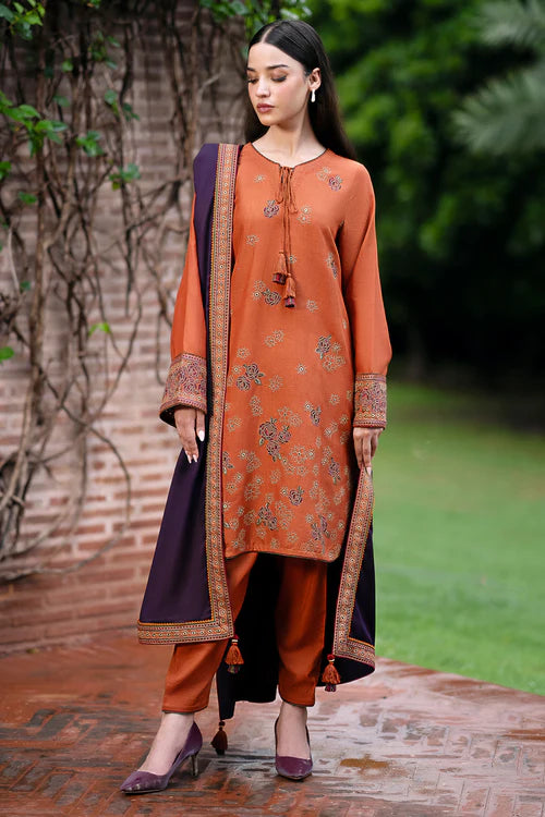 3PC Dhanak Embroidered Shirt With Printed Dupatta-221