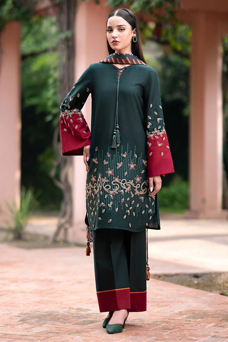 3PC Dhanak Embroidered Shirt With Printed Dupatta-679