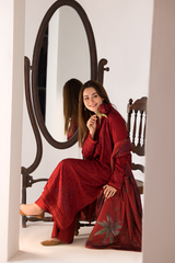 3PC DHANAK EMBROIDERED SHIRT WITH TWILL PRINTED SHAWL AND TROUSER-688