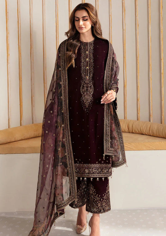 Velvet-3pc Embroidered with Organza Embroidered Dupatta-956