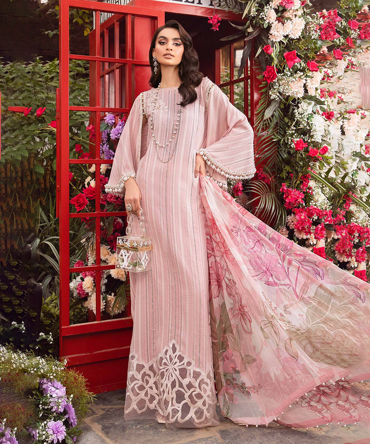 3PC-Printed Lawn Zarri Shirt With Voile Printed Dupatta-1530