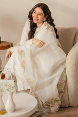 3PC LAWN  Embroidered With Organza Embroidered Dupatta-456