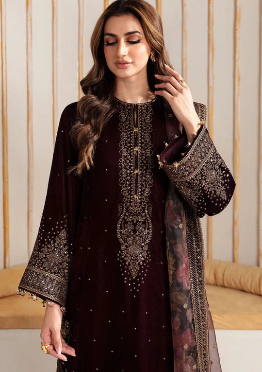 Velvet-3pc Embroidered with Organza Embroidered Dupatta-956