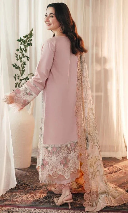 Dhanak-3PC Embroidered Shirt with Digital Printed Wool Shawl - 3402