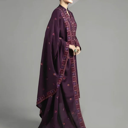 Dhanak 3PC Embroidered Shirt with Dhanak Embroidered Shawl-3446