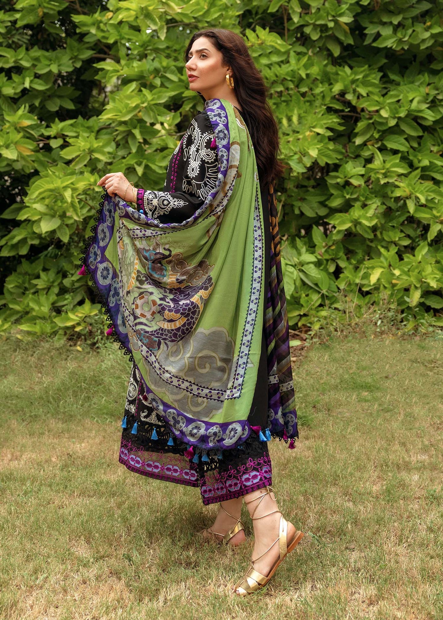Dhanak-3PC Embroidered Shirt with Digital Printed Wool Shawl-3253