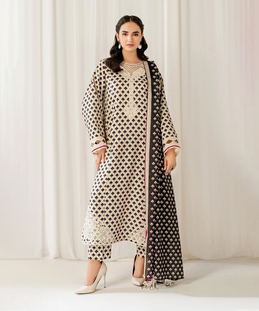 BAROQUE 3PC KARANDI PRINTED SHIRT WITH KARANDI PRINTED DUAPTTA AND TROUSER - 1703