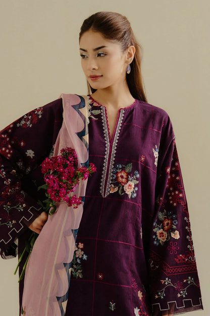 Lawn-3PC Embroidered Shirt with Digital Printed Jacquard Dupatta-1406