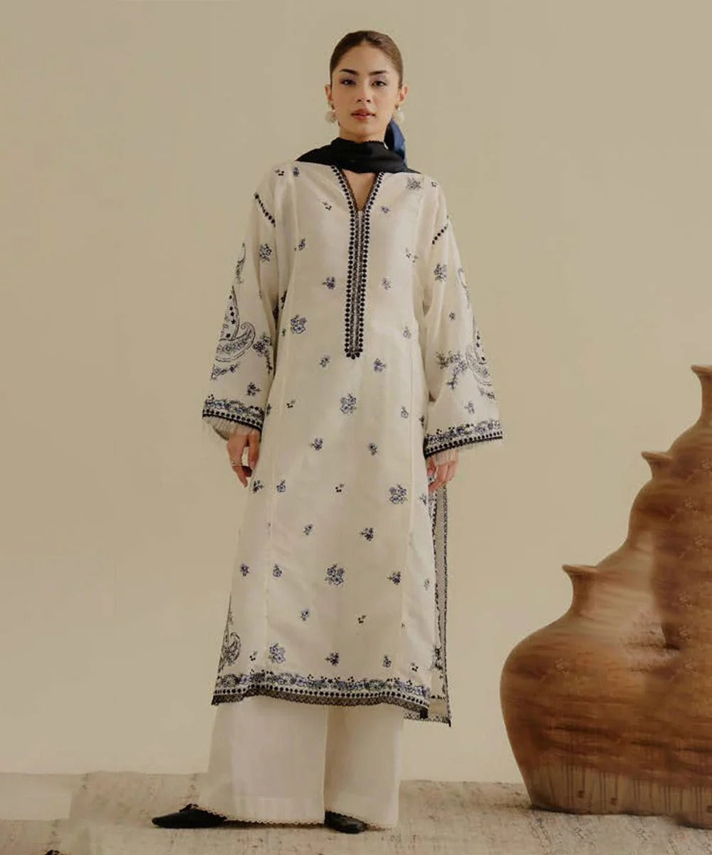 Lawn-3PC Embroidered Shirt with Digital Printed Jacquard Dupatta-1400