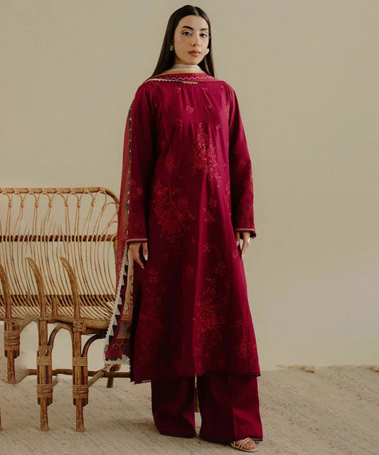 Lawn-3PC Embroidered Shirt with Digital Printed Jacquard Dupatta-1401