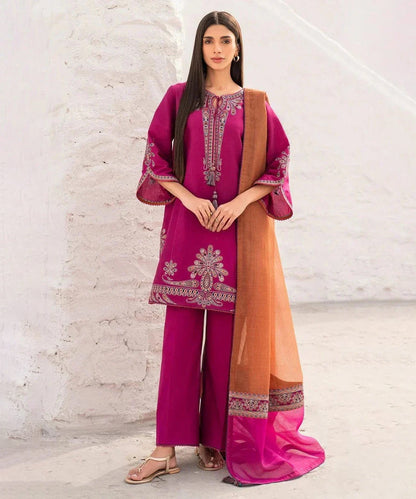 Dhanak-3PC Embroidered Shirt with Digital Printed Wool Shawl -3371