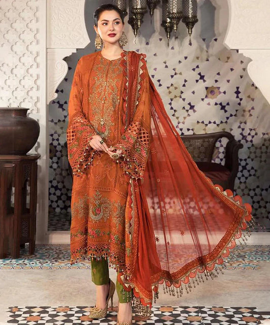 Dhanak-3PC Embroidered Shirt with Chiffon Embroidered Dupatta-411