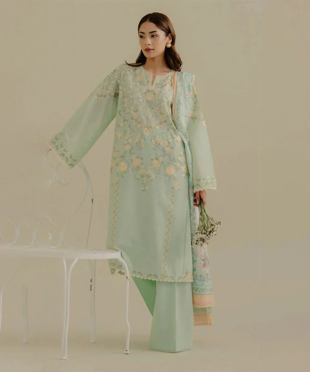 Lawn-3PC Embroidered Shirt with Digital Printed Jacquard Dupatta-1395