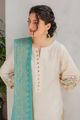 3PC LAWN EMBROIDERED SHIRT WITH PRINTED PASHMINA SHAWL AND TROUSER - HZG1466