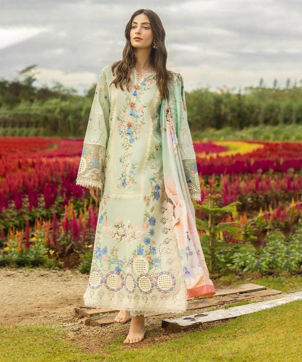 Lawn-3PC Embroidered Shirt with Digital Printed Jacquard Dupatta-1408