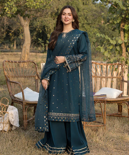 Dhanak-3PC Embroidered Shirt with Organza Embroidered Dupatta- 3392