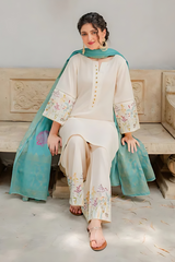 3PC LAWN EMBROIDERED SHIRT WITH PRINTED PASHMINA SHAWL AND TROUSER - HZG1466