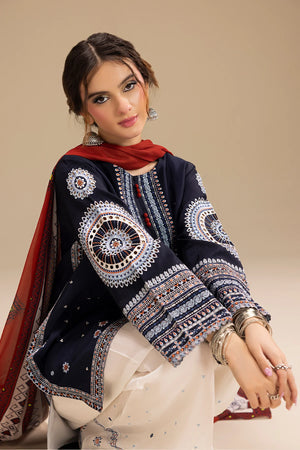 Dhanak-3PC Embroidered Shirt with Digital Printed Wool Shawl-3324