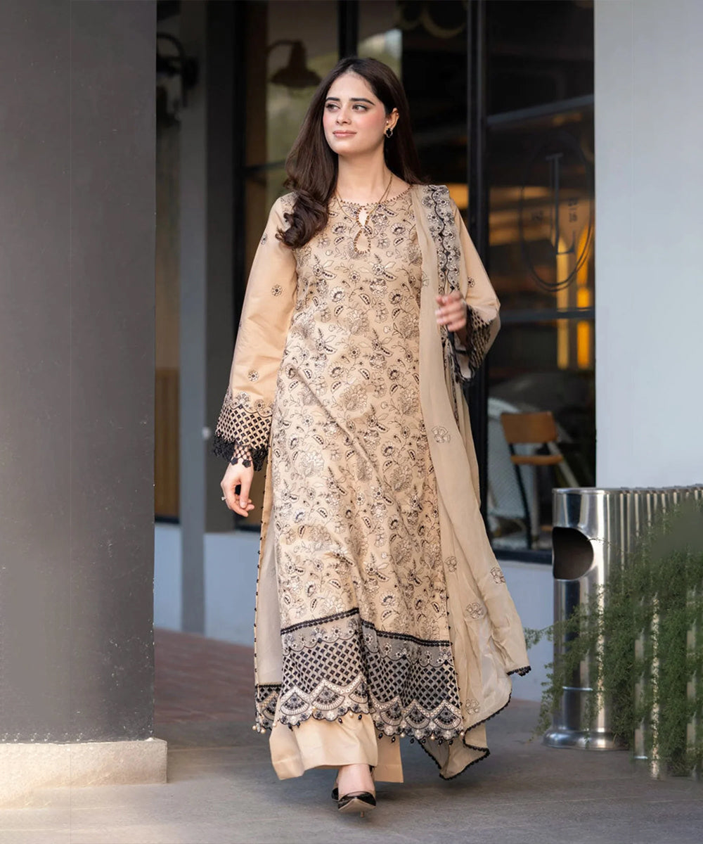 Dhanak-3PC Embroidered Shirt with Chiffon Embroidered Dupatta-3397