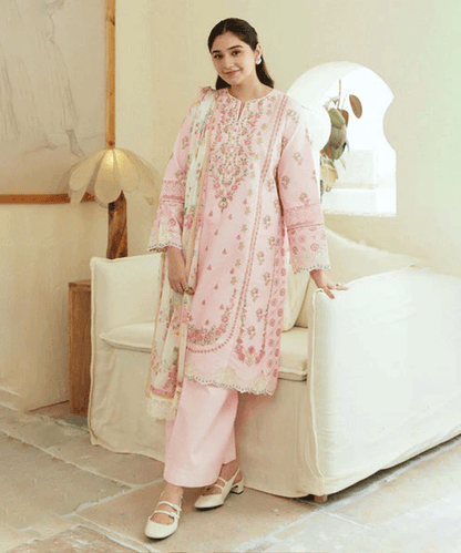 Dhanak-3PC Embroidered Shirt with Digital Printed Wool Shawl-3193