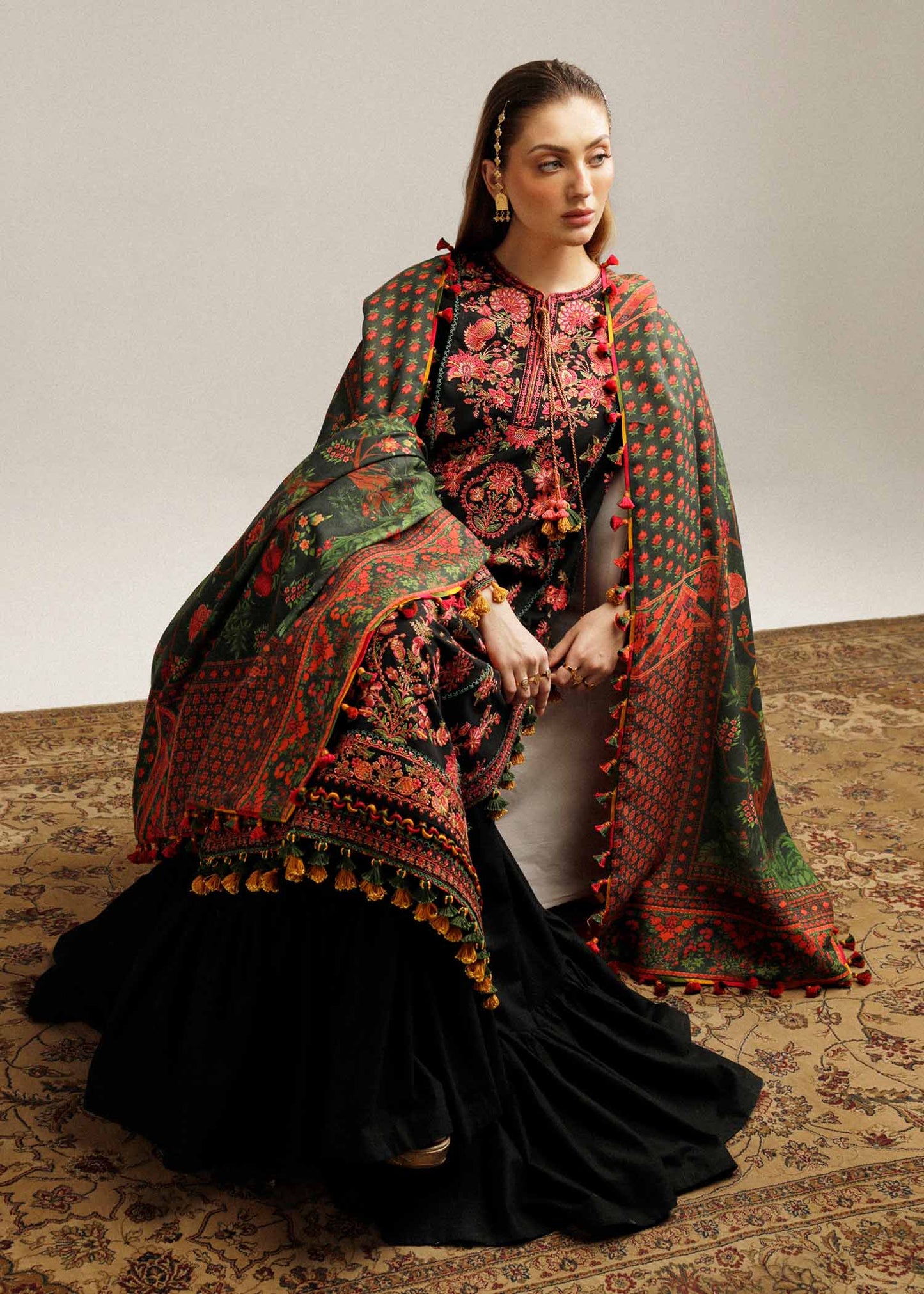 3PC Embroidered With Digital Printed Dupatta-173