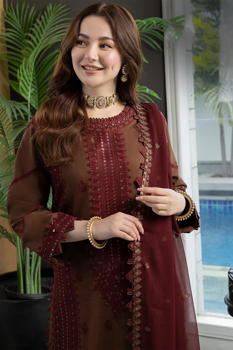 3PC LAWN EMBROIDERED SHIRT WITH CHIFFON EMBROIDERED DUPATTA AND TROUSER - 308