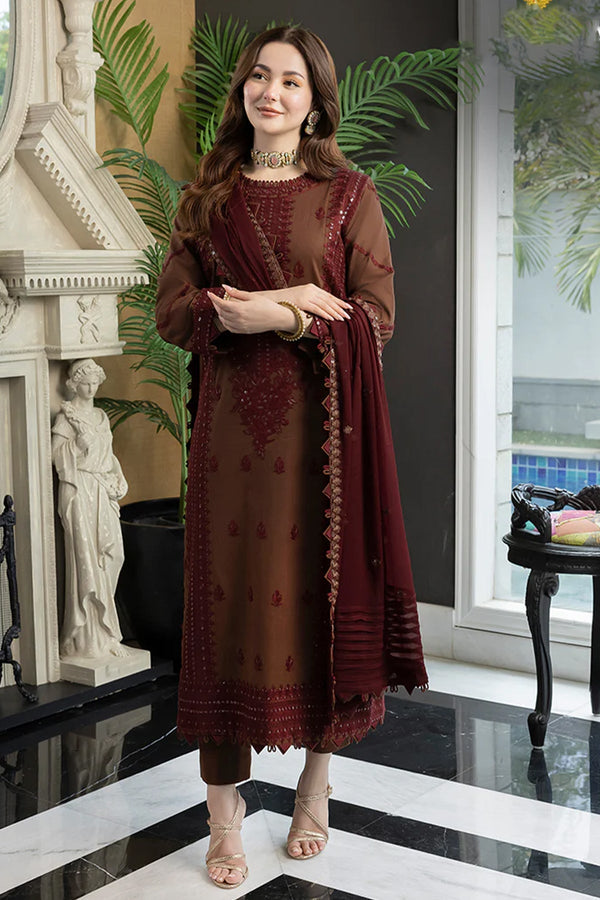 3PC LAWN EMBROIDERED SHIRT WITH CHIFFON EMBROIDERED DUPATTA AND TROUSER - 308