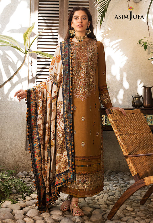 Dhanak-3PC Embroidered Shirt with Digital Printed Wool Shawl - 3572