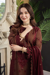 3PC LAWN EMBROIDERED SHIRT WITH CHIFFON EMBROIDERED DUPATTA AND TROUSER - 308