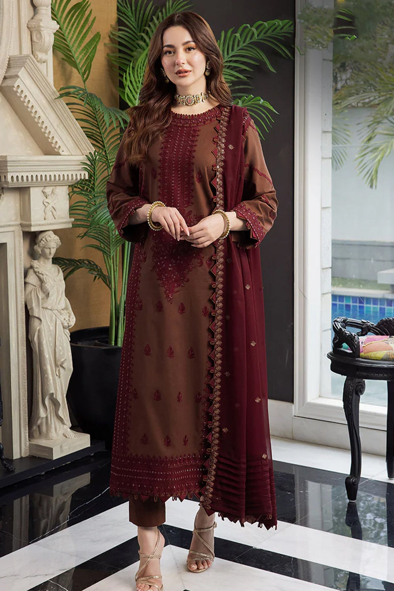 3PC LAWN EMBROIDERED SHIRT WITH CHIFFON EMBROIDERED DUPATTA AND TROUSER - 308