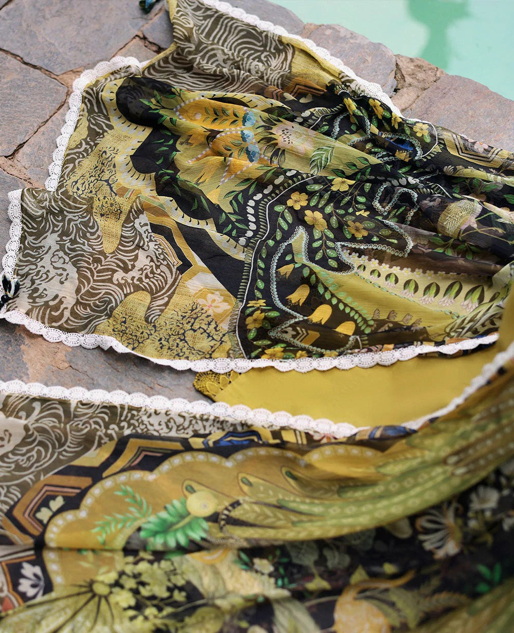 Lawn-3PC Embroidered Shirt with Digital Printed Jacquard Dupatta-1423