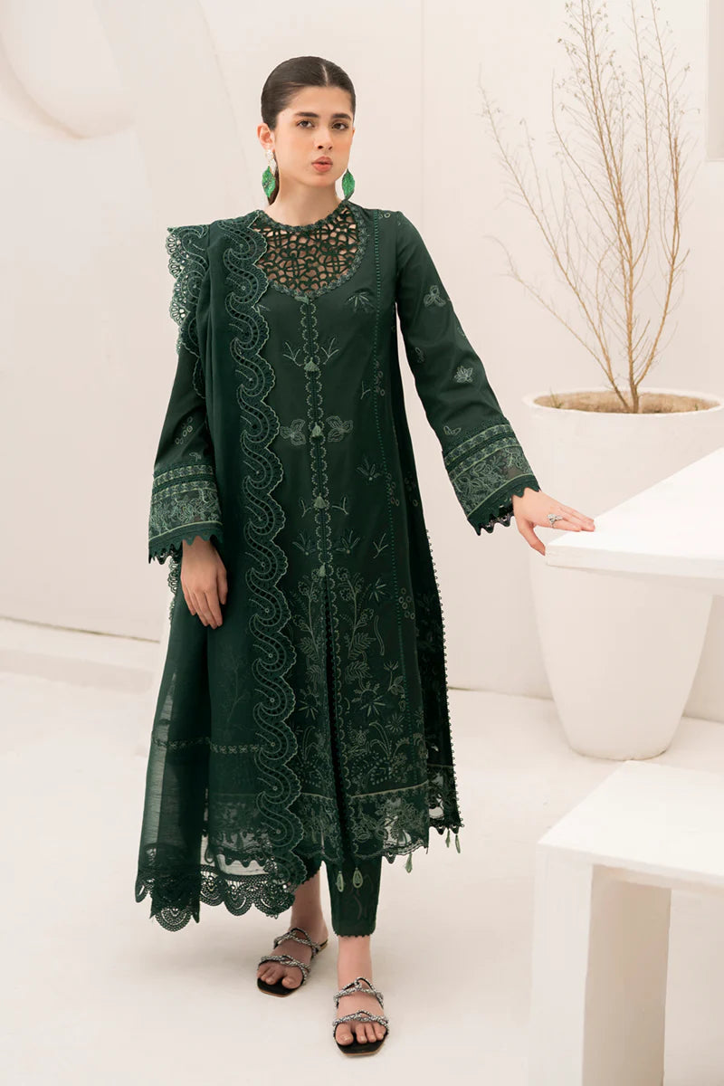 Lawn 3PC Embroidered With Organza Embroidered Dupatta-500