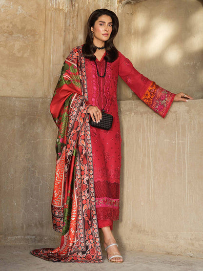 Dhanak-3PC Embroidered with Digital Printed Wool Shawl-3350