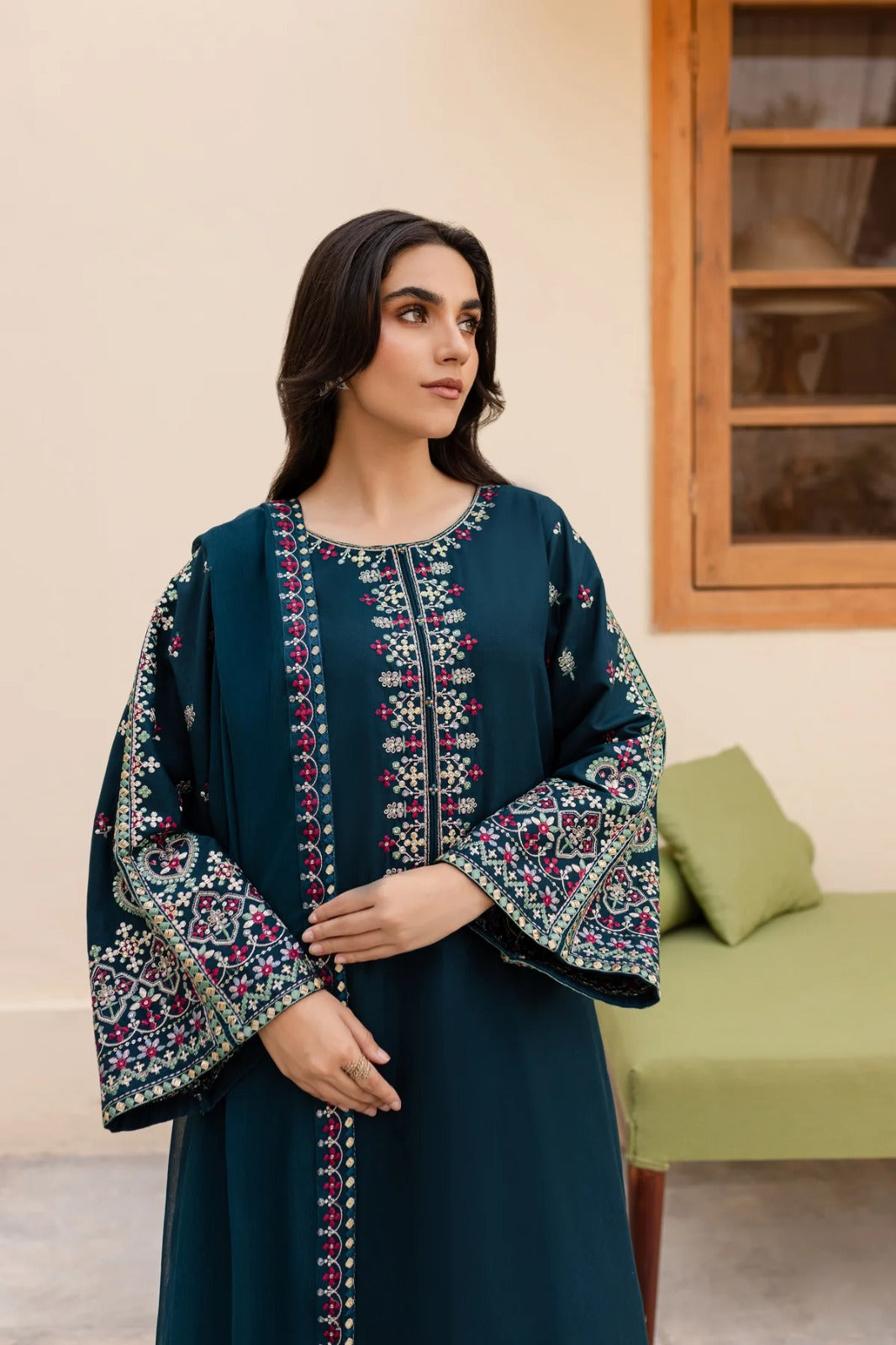Lawn-3PC Embroidered Shirt with Chiffon Embroidered Dupatta-1266