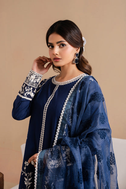 Dhanak-3PC Embroidered Shirt with Digital Printed Wool Shawl - 3367