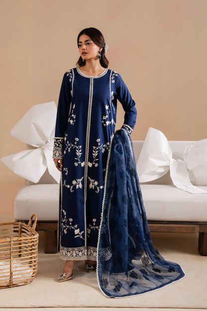 Dhanak-3PC Embroidered Shirt with Digital Printed Wool Shawl - 3367
